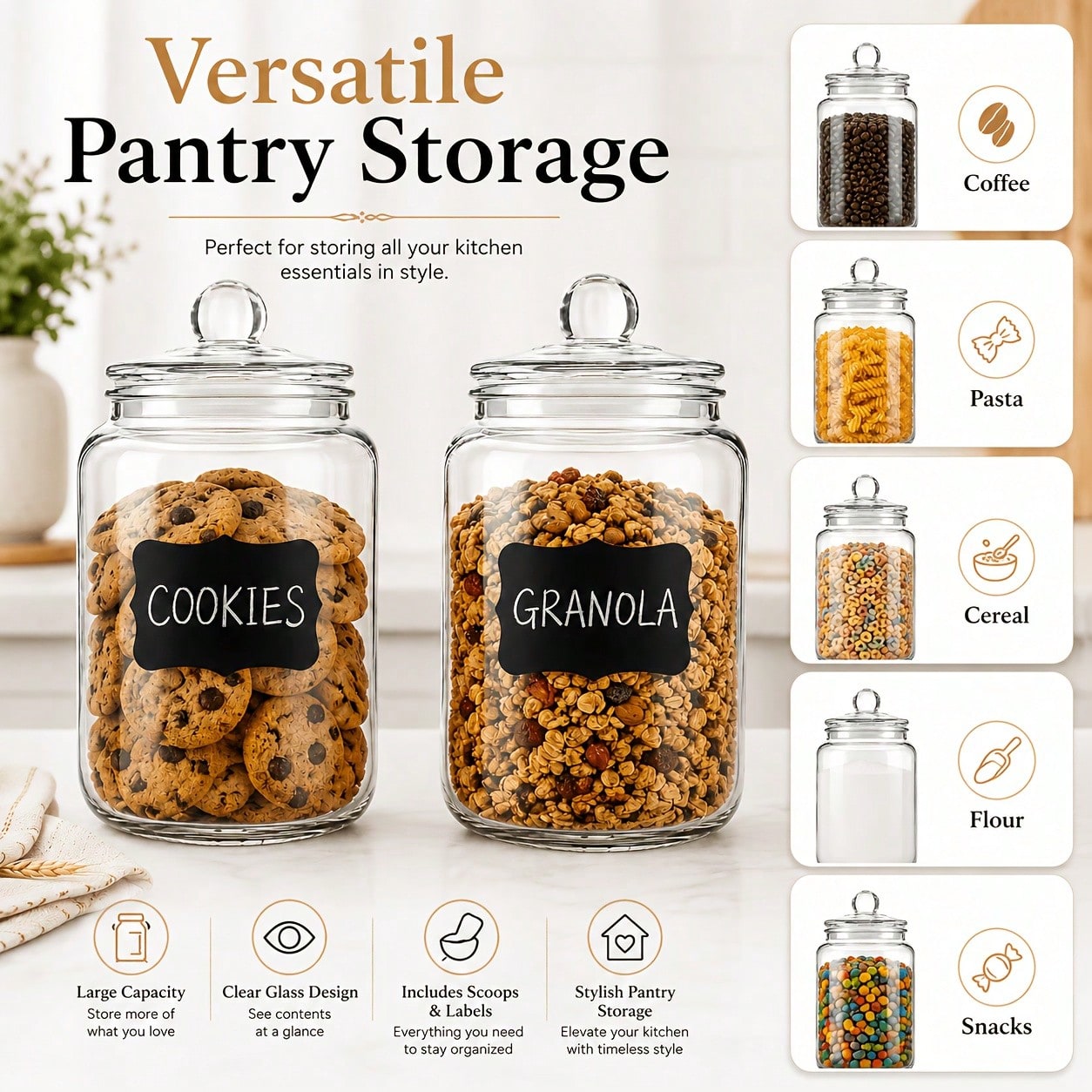 Food Snacks Label - 2-Piece Set Of Glass Storage Jars