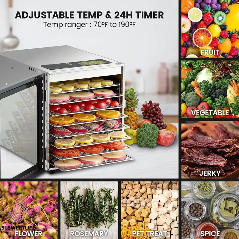 Food Snacks Healthy - Large Capacity 8-Tray Food Dehydrator 500W