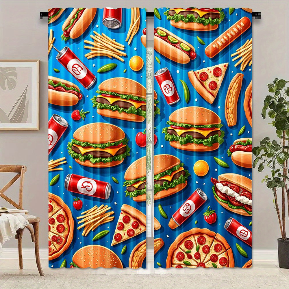 Fast Food Burger Pizza Curtain - Food Snacks Background recension och pris