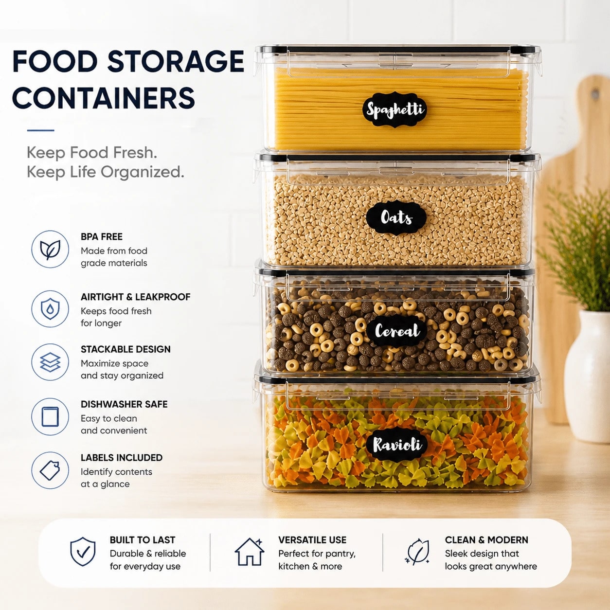 8PCS Airtight Food Storage Con - Food Snacks Label recension och pris